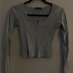 Brandy Melville Light Gray Ribbed Long Sleeve Top
